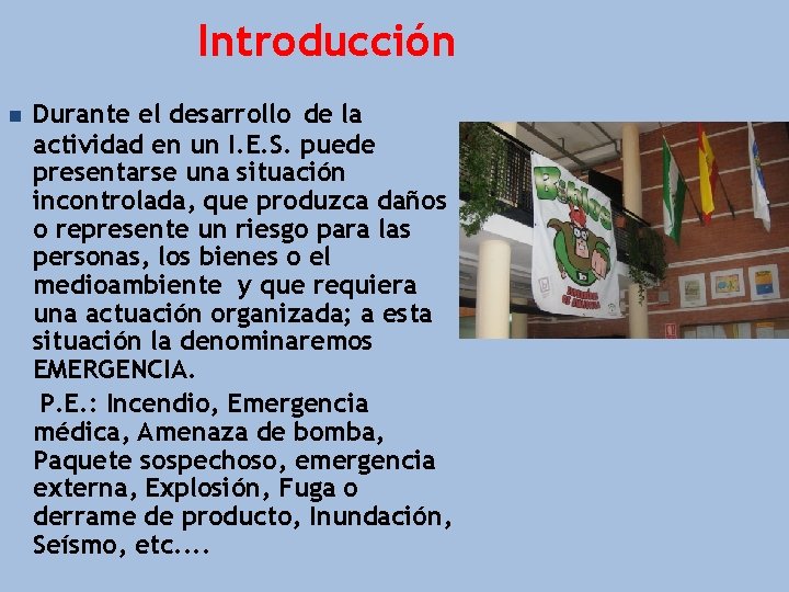 Introducción n Durante el desarrollo de la actividad en un I. E. S. puede