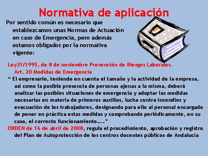 Normativa de aplicación Por sentido común es necesario que establezcamos unas Normas de Actuación