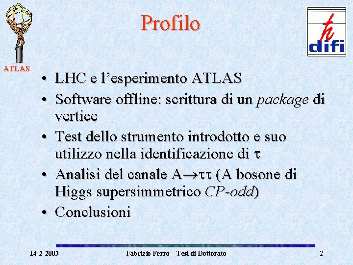 Profilo ATLAS • LHC e l’esperimento ATLAS • Software offline: scrittura di un package