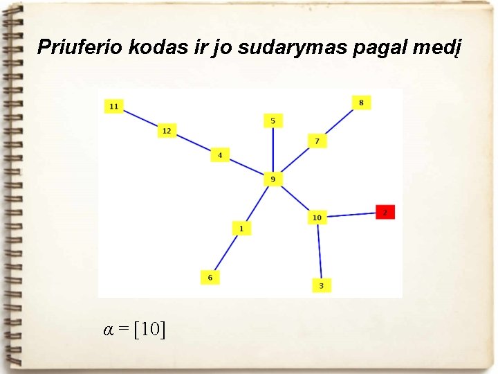 Priuferio kodas ir jo sudarymas pagal medį α = [10] 