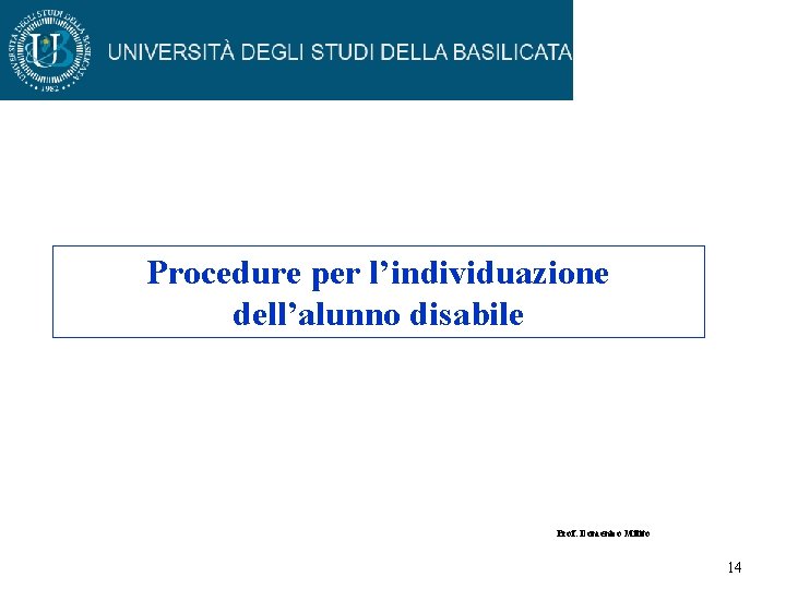 Procedure per l’individuazione dell’alunno disabile Prof. Domenico Milito 14 