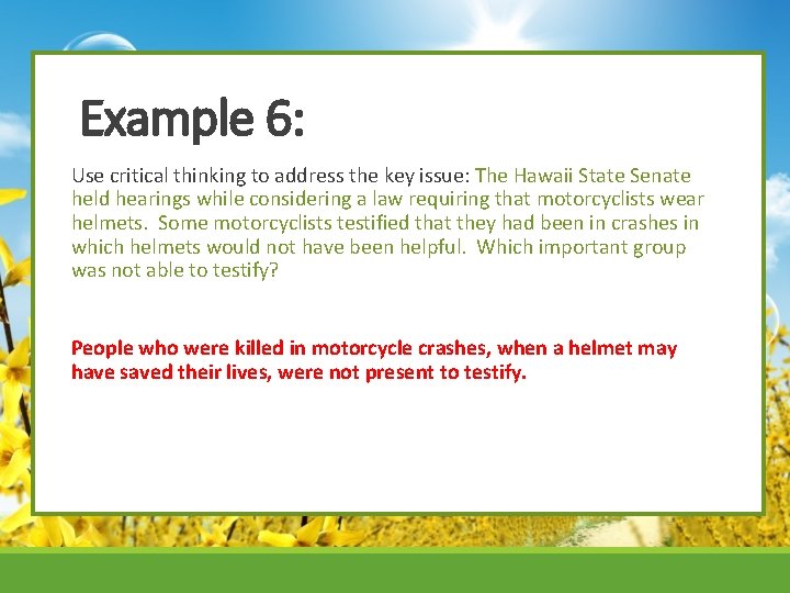 Example 6: Use critical thinking to address the key issue: The Hawaii State Senate