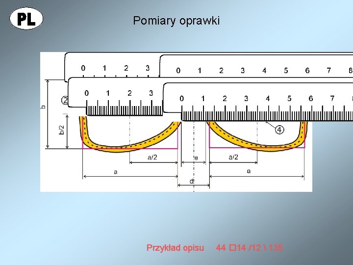 Pomiary oprawki Przykład opisu 44 o 14 /12  135 