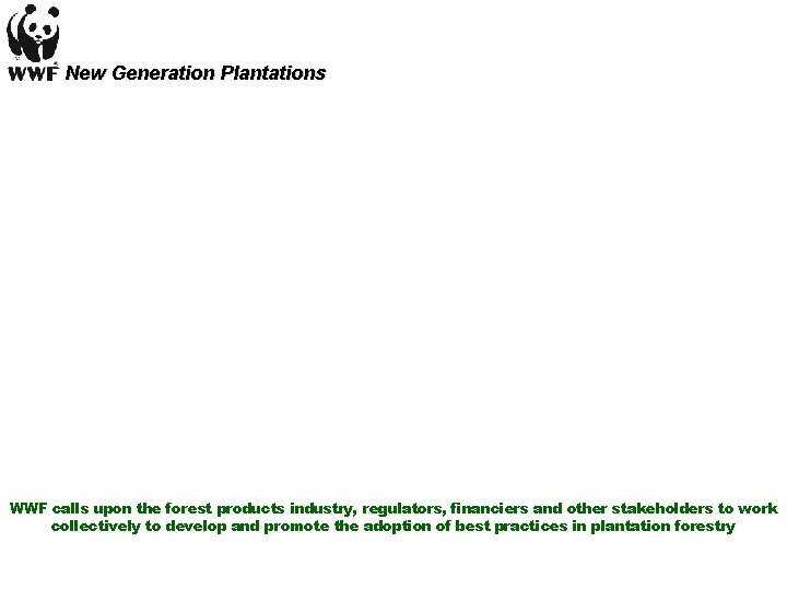 New Generation Plantations WWF calls upon the forest products industry, regulators, financiers and other