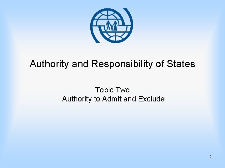 Authority and Responsibility of States Topic Two Authority to Admit and Exclude 9 