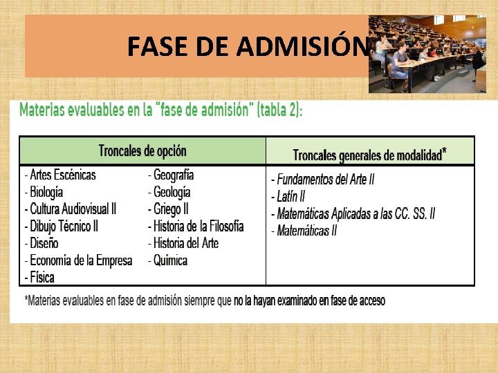 FASE DE ADMISIÓN FASE DE ADMISIÓN