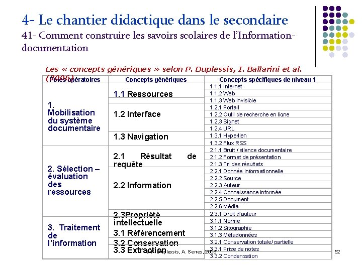 4 - Le chantier didactique dans le secondaire 41 - Comment construire les savoirs