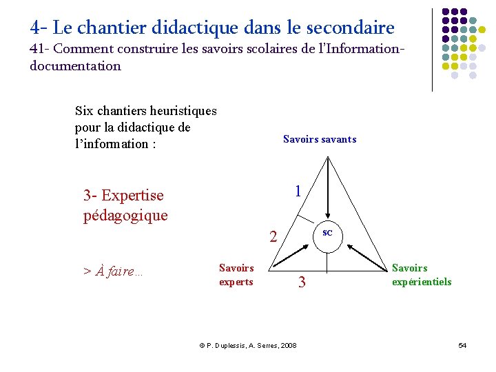 4 - Le chantier didactique dans le secondaire 41 - Comment construire les savoirs