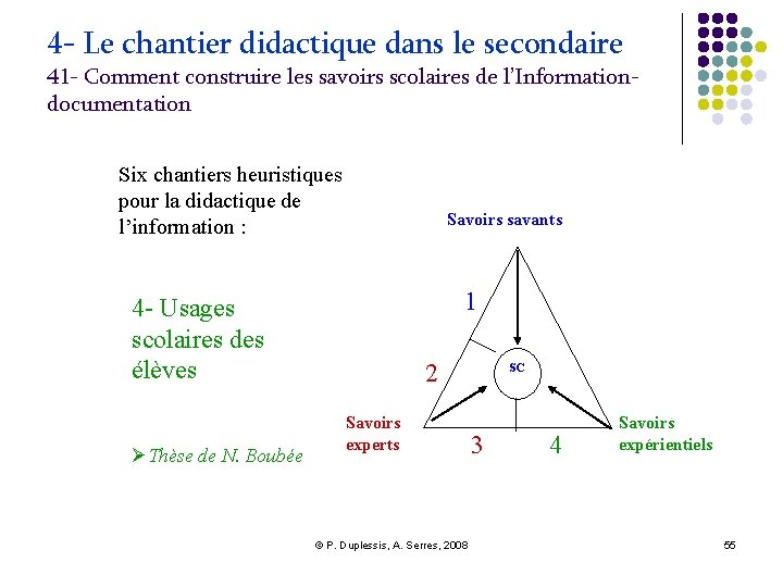 4 - Le chantier didactique dans le secondaire 41 - Comment construire les savoirs