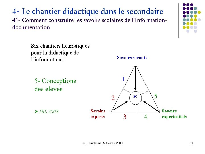 4 - Le chantier didactique dans le secondaire 41 - Comment construire les savoirs