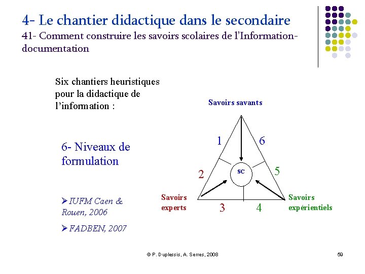 4 - Le chantier didactique dans le secondaire 41 - Comment construire les savoirs