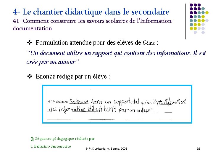 4 - Le chantier didactique dans le secondaire 41 - Comment construire les savoirs