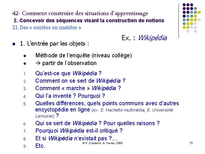 42 - Comment construire des situations d’apprentissage 2. Concevoir des séquences visant la construction