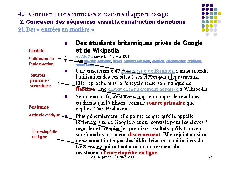 42 - Comment construire des situations d’apprentissage 2. Concevoir des séquences visant la construction