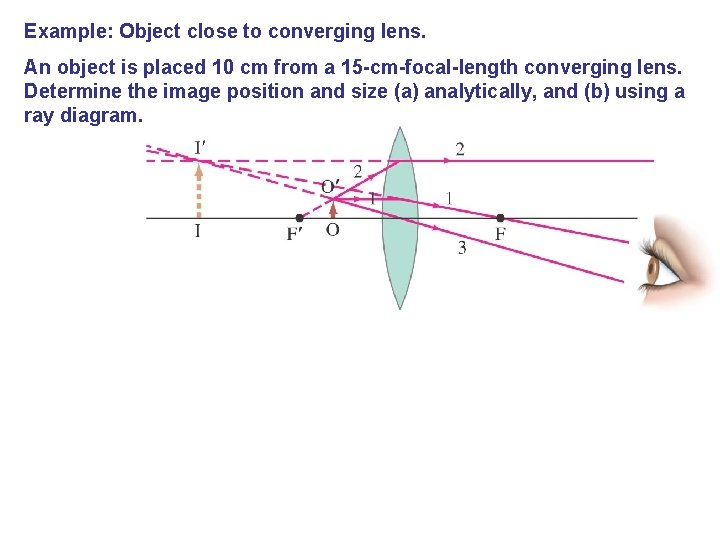 Example: Object close to converging lens. An object is placed 10 cm from a