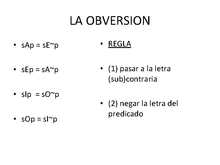 LA OBVERSION • s. Ap = s. E~p • REGLA • s. Ep =