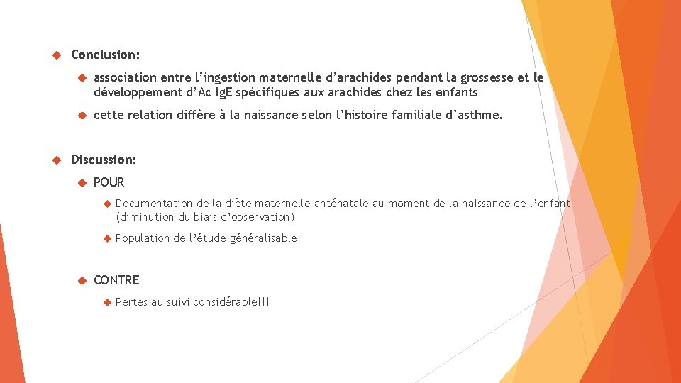  Conclusion: association entre l’ingestion maternelle d’arachides pendant la grossesse et le développement d’Ac