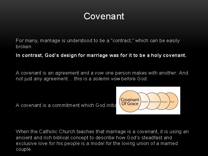 Covenant For many, marriage is understood to be a “contract, ” which can be