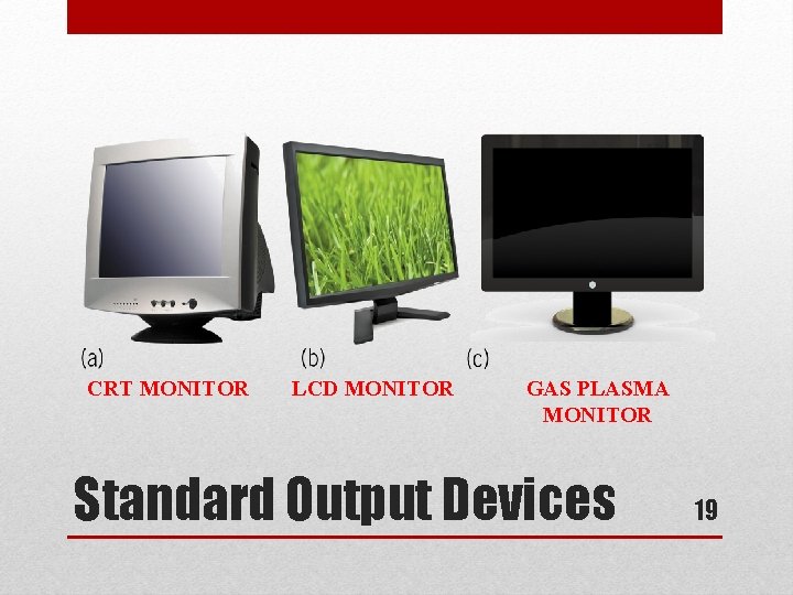 CRT MONITOR LCD MONITOR GAS PLASMA MONITOR Standard Output Devices 19 