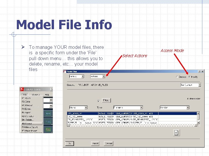 Model File Info Ø To manage YOUR model files, there is a specific form
