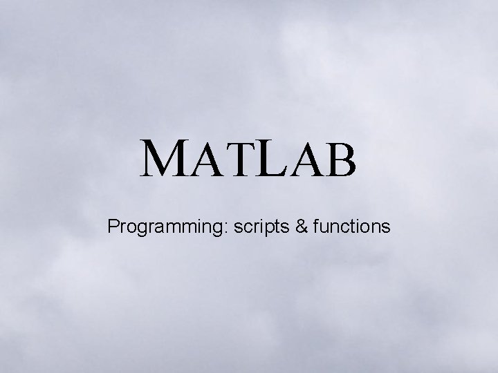 MATLAB Programming: scripts & functions 