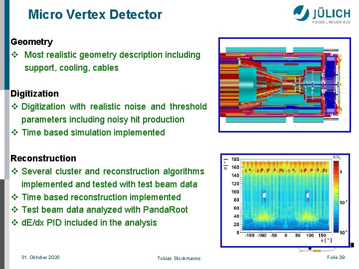 Micro Vertex Detector Geometry v Most realistic geometry description including support, cooling, cables Digitization