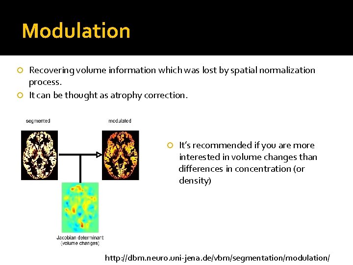 Modulation Recovering volume information which was lost by spatial normalization process. It can be