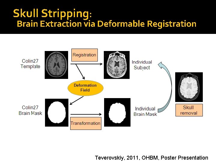 Skull Stripping: Brain Extraction via Deformable Registration Teverovskiy, 2011, OHBM, Poster Presentation 