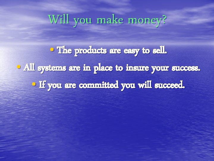 Will you make money? • The products are easy to sell. • All systems