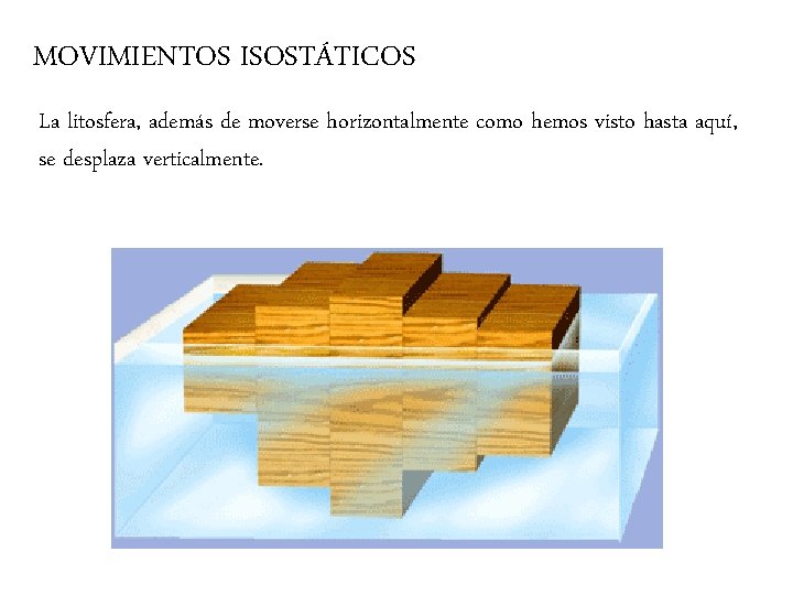 MOVIMIENTOS ISOSTÁTICOS La litosfera, además de moverse horizontalmente como hemos visto hasta aquí, se