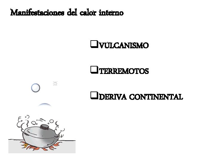 Manifestaciones del calor interno q. VULCANISMO q. TERREMOTOS q. DERIVA CONTINENTAL Manifestaciones del calor interno q. VULCANISMO q. TERREMOTOS q. DERIVA CONTINENTAL