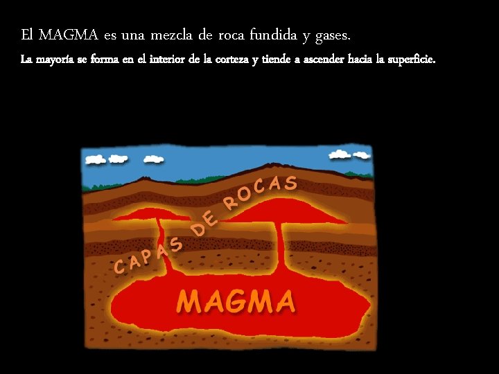 El MAGMA es una mezcla de roca fundida y gases. La mayoría se forma