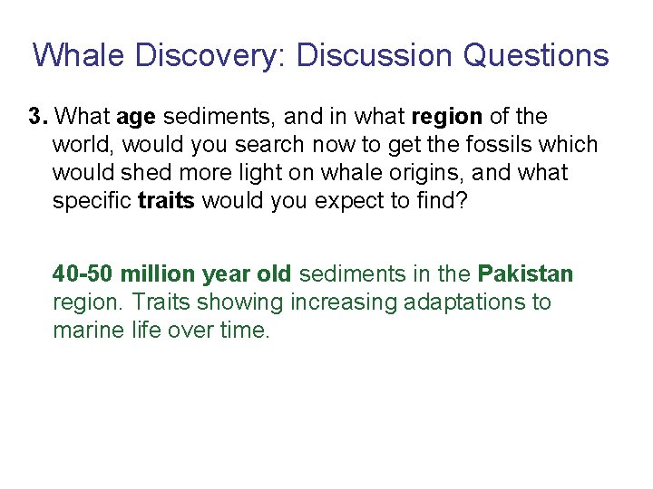 Whale Discovery: Discussion Questions 3. What age sediments, and in what region of the
