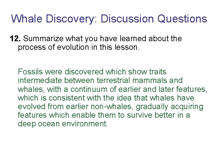 Whale Discovery: Discussion Questions 12. Summarize what you have learned about the process of