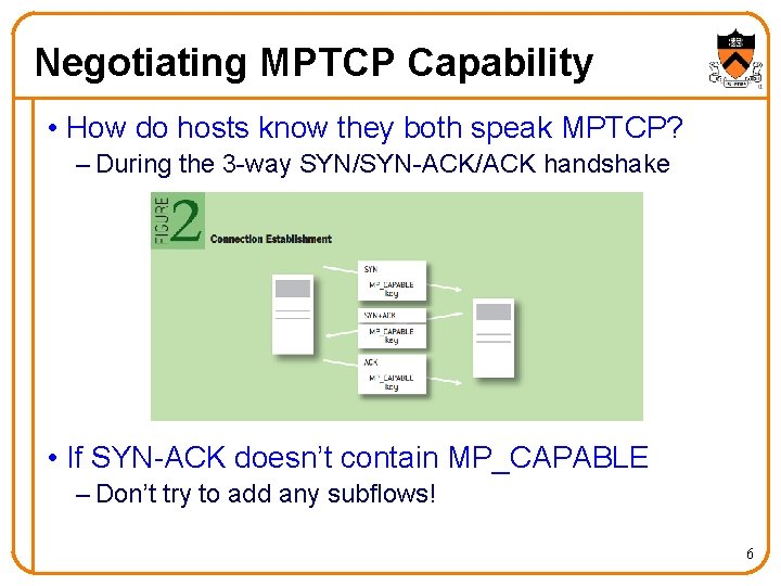 Negotiating MPTCP Capability • How do hosts know they both speak MPTCP? – During