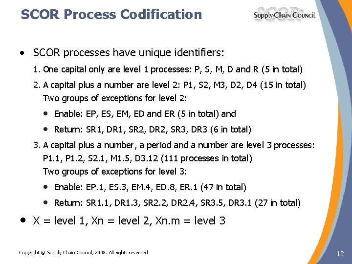 SCOR Process Codification • SCOR processes have unique identifiers: 1. One capital only are SCOR Process Codification • SCOR processes have unique identifiers: 1. One capital only are