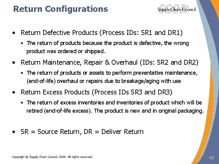 Return Configurations • Return Defective Products (Process IDs: SR 1 and DR 1) • Return Configurations • Return Defective Products (Process IDs: SR 1 and DR 1) •