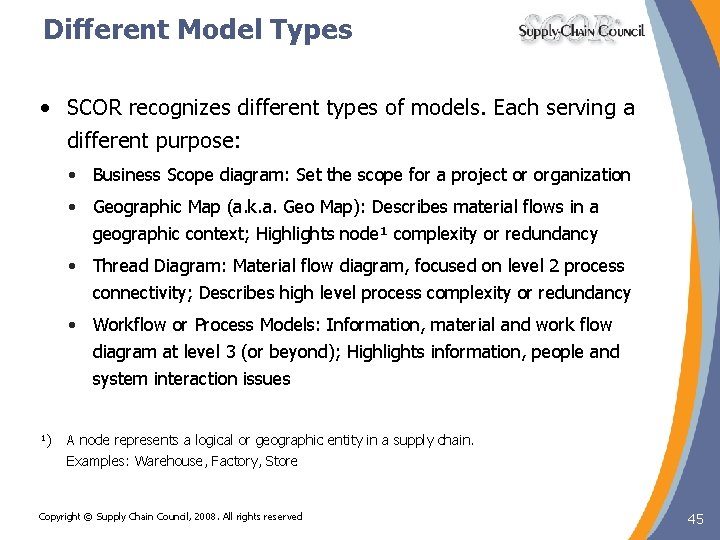 Different Model Types • SCOR recognizes different types of models. Each serving a different Different Model Types • SCOR recognizes different types of models. Each serving a different