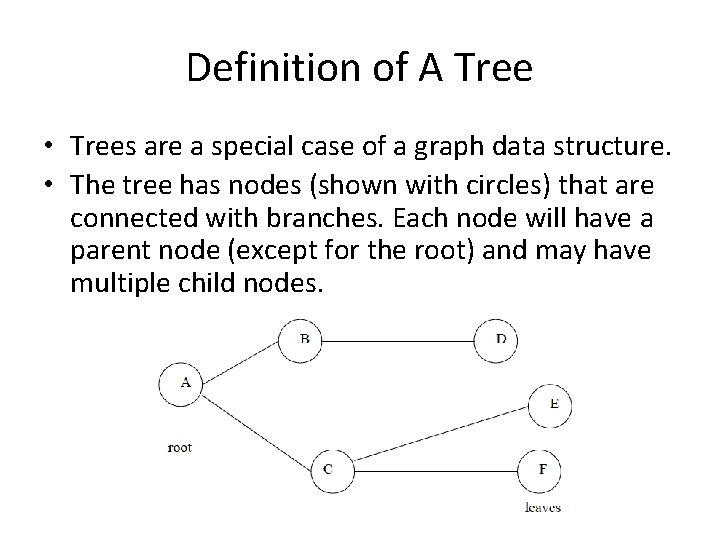 Definition of A Tree • Trees are a special case of a graph data
