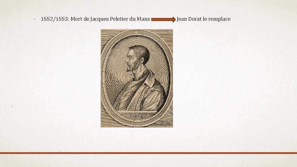 - 1552/1553: Mort de Jacques Peletier du Mans Jean Dorat le remplace - 1552/1553: Mort de Jacques Peletier du Mans Jean Dorat le remplace