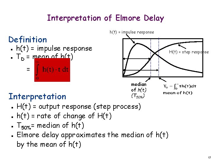 Interpretation of Elmore Delay Definition n n h(t) = impulse response TD = mean