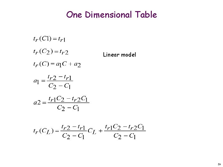 One Dimensional Table Linear model 26 