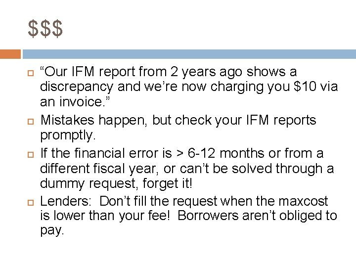 $$$ “Our IFM report from 2 years ago shows a discrepancy and we’re now