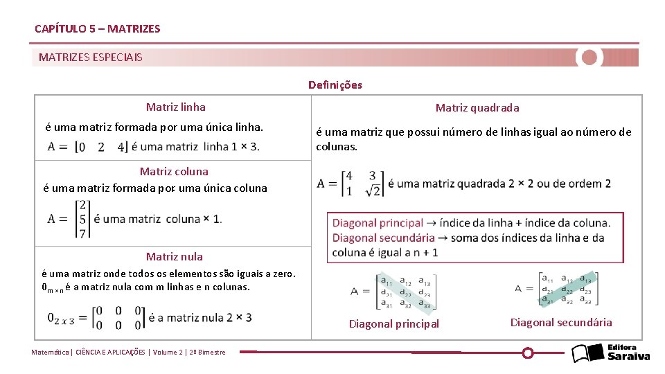 CAPÍTULO 5 – MATRIZES ESPECIAIS Definições Matriz linha é uma matriz formada por uma