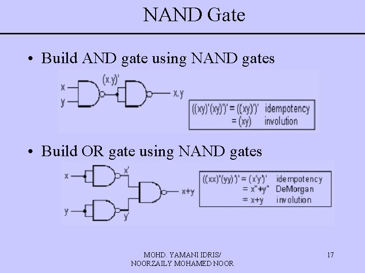 NAND Gate • Build AND gate using NAND gates • Build OR gate using