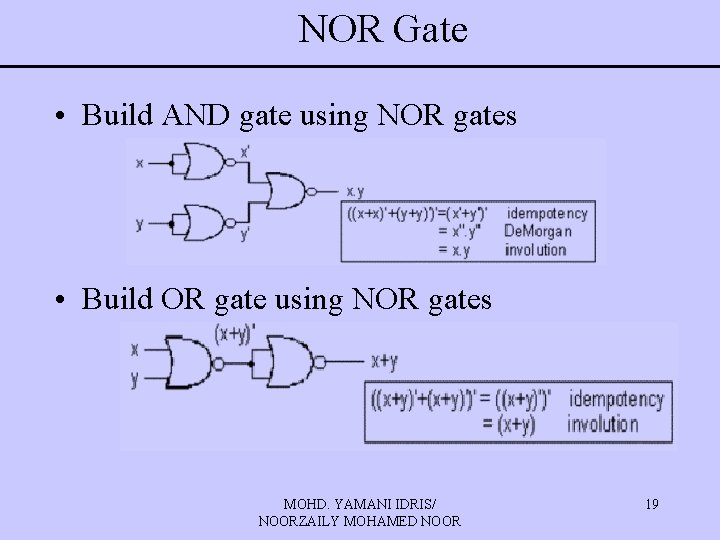 NOR Gate • Build AND gate using NOR gates • Build OR gate using