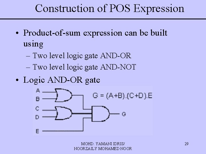 Construction of POS Expression • Product-of-sum expression can be built using – Two level