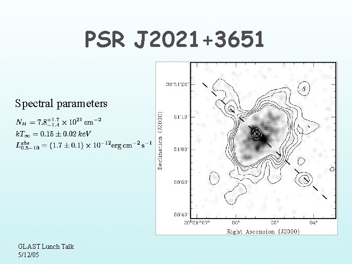 PSR J 2021+3651 Spectral parameters GLAST Lunch Talk 5/12/05 