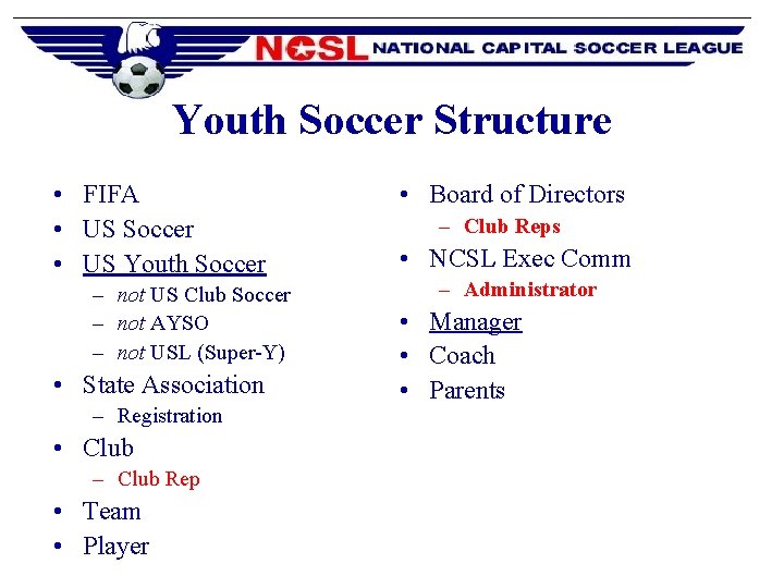 Youth Soccer Structure • FIFA • US Soccer • US Youth Soccer – not