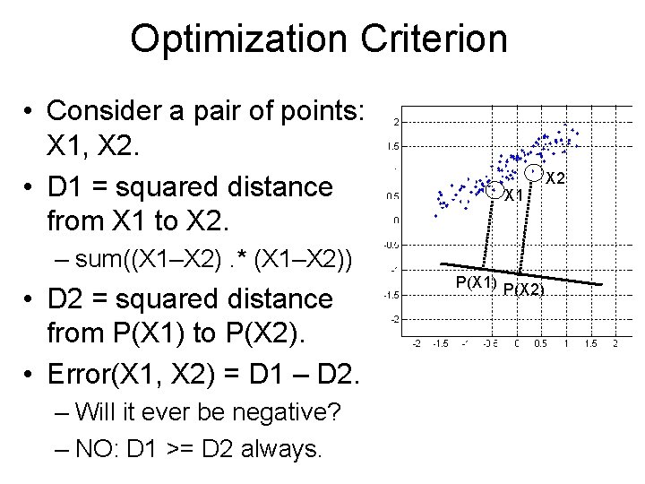 Optimization Criterion • Consider a pair of points: X 1, X 2. • D